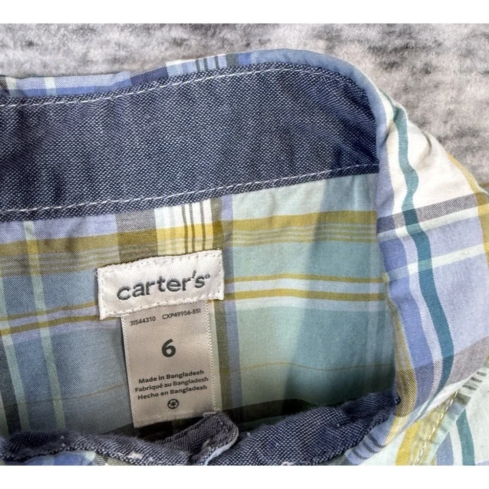 Carter's Boys Plaid Button Shirt Top 100% Cotton Size 6 Preppy‎